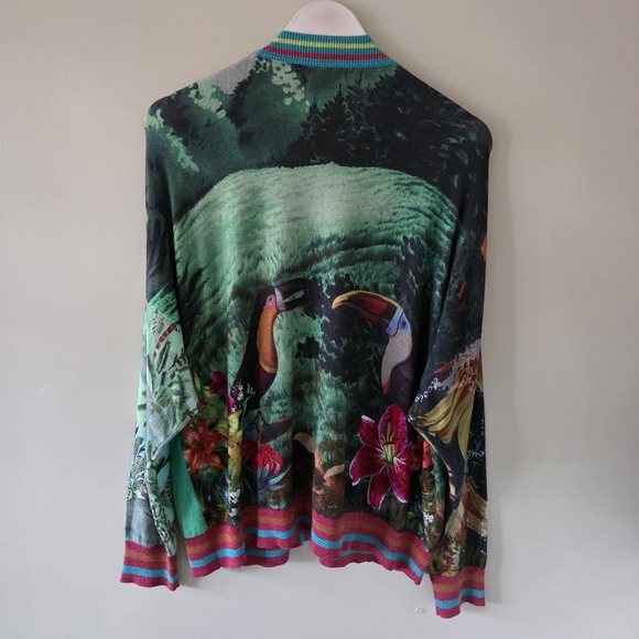 Desigual XL Eclectic Boho Art to Wear Tropical Floral Colorful Metallic Cardigan - Picture 11 of 16